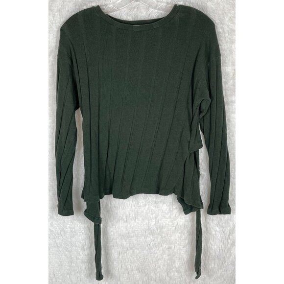 The Impeccable Pig Medium Long Sleeve Half Back Green Knit Top Tie Behind Stripe - Picture 1 of 8